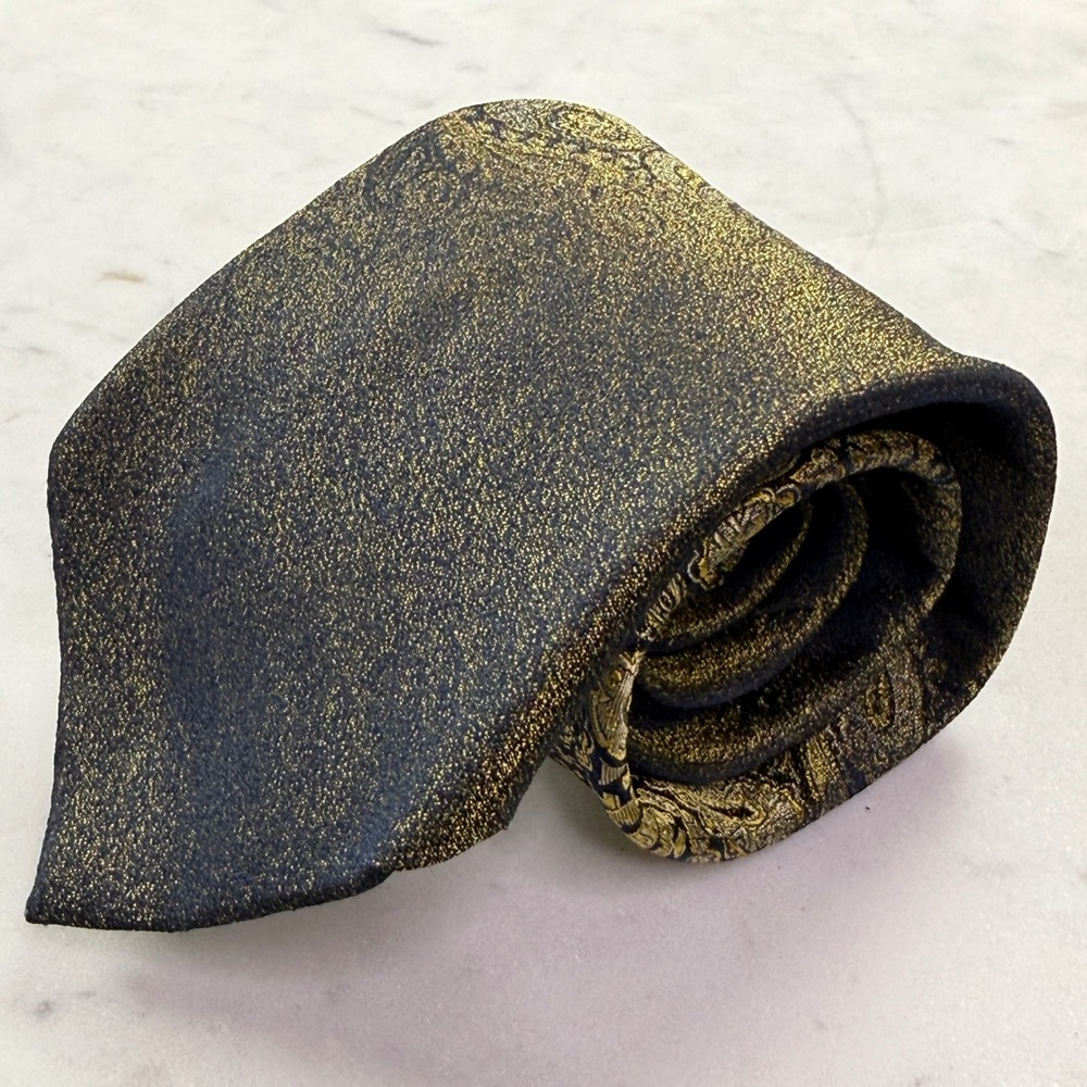 Dolce & Gabbana Cravatte Tie Mens Gold Black Paisley 100% Silk Italy 59"